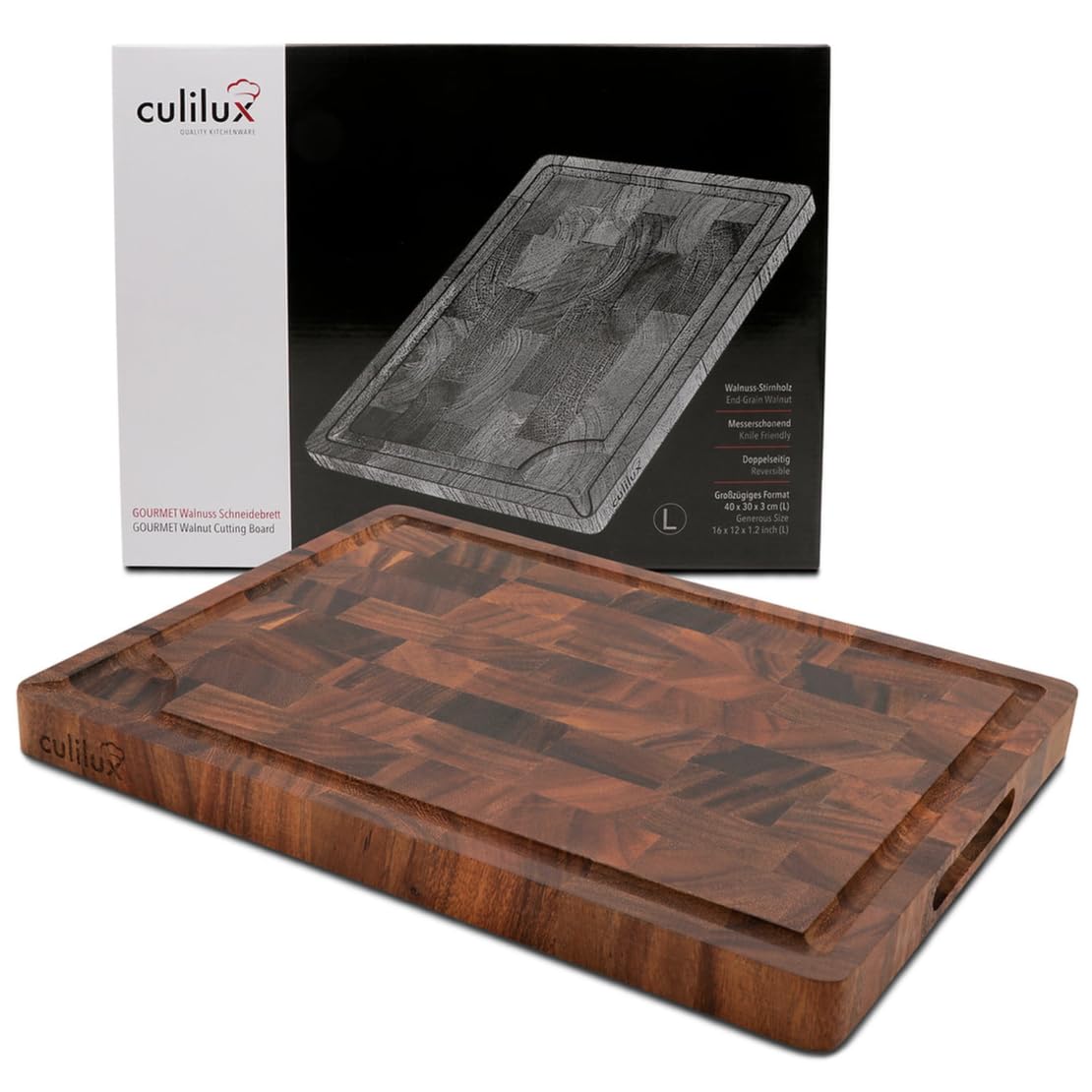 culilux-gourmet-schneidebrett-l-walnuss-stirnholz-40x30-cm image 1