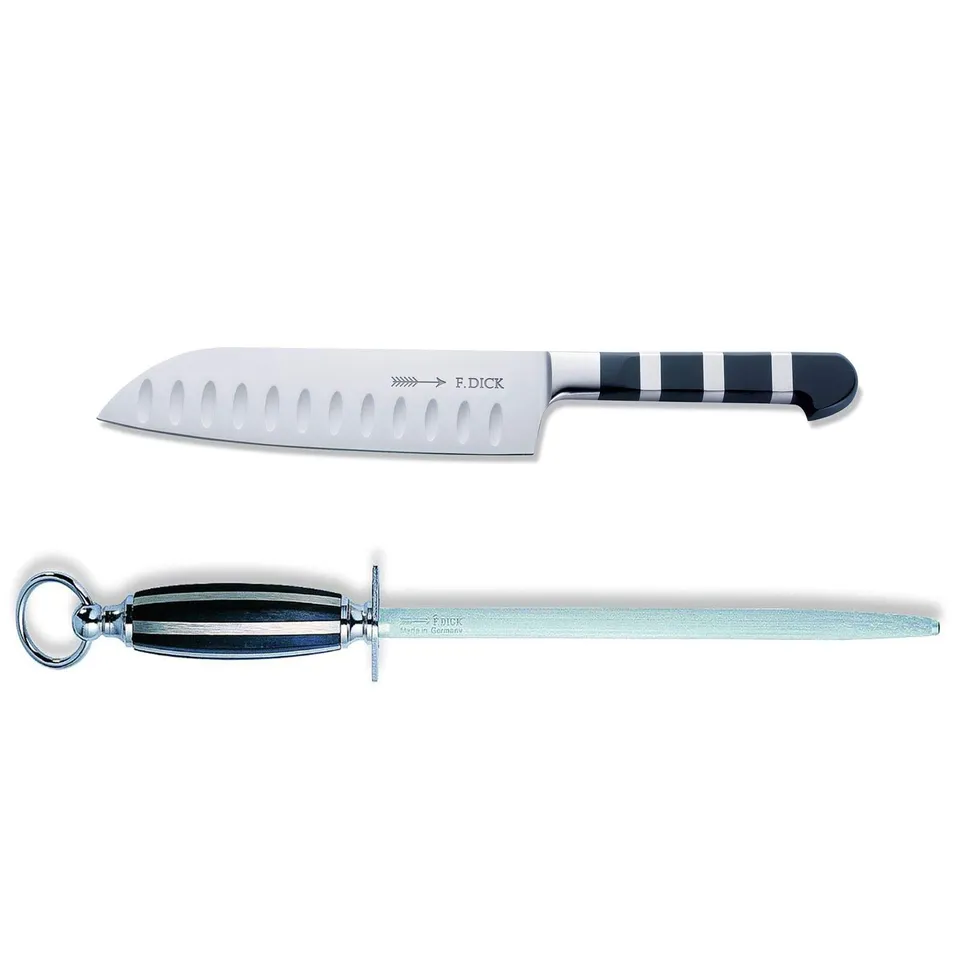 f-dick-1905-santoku-18-cm-kullenschliff-set-mit-wetzstahl image 1